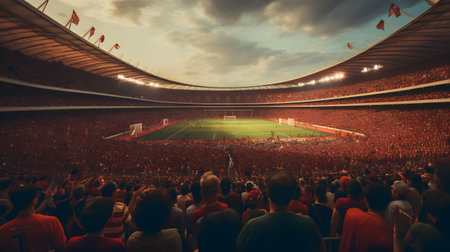 Crowd of people watching a soccer match at the stadiumの素材