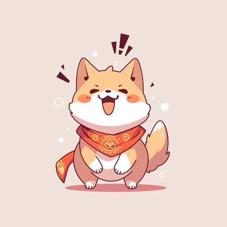 Cute cartoon shiba inu dog with scarf. Vector illustration.のイラスト素材