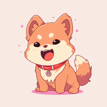Cute cartoon shiba inu dog on pink background vector illustrationのイラスト素材