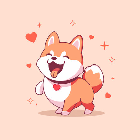 Cute cartoon shiba inu dog with hearts. Vector illustrationのイラスト素材
