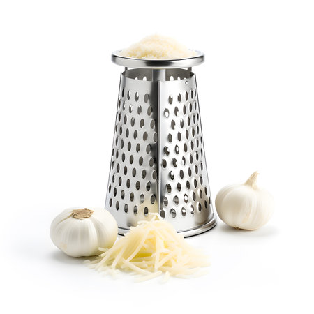 Garlic and grater isolated on white backgroundの素材