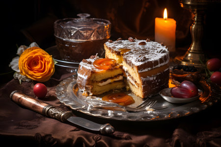 Cake with apricot jam and chocolateの素材