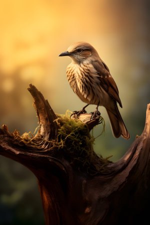 Beautiful bird on the tree in the forest at sunset timeの素材