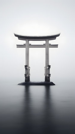 Torii gate in the fog, Japanの素材