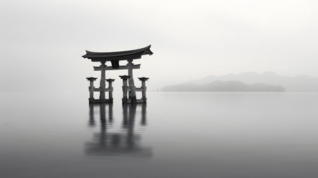 Landscape of japanese temple in fogの素材