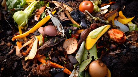 Pile of food waste on the ground. Recycling concept.の素材