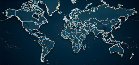 Detailed map of the world with borders and citiesの素材