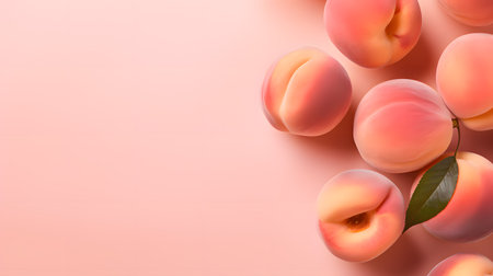 Fresh apricots on peach fuzz color of the year 2024 background. Top view, copy spaceの素材