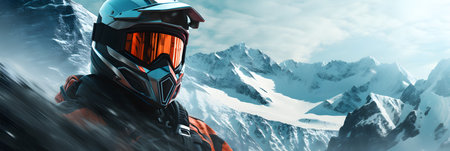 Snowboarder in extreme mountain winter sportの素材