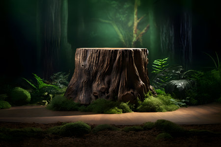Wooden platform in the forest for product placementの素材