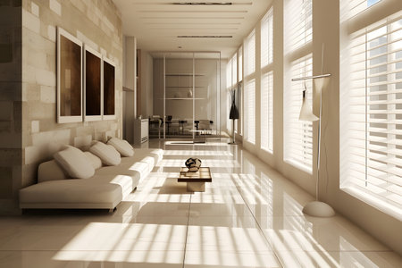 modern living room with white sofa and bookshelfの素材