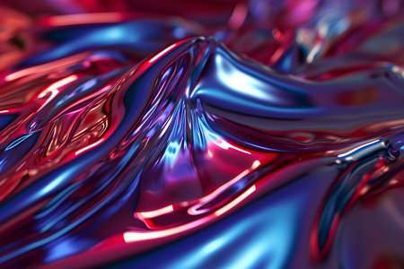 3d render of abstract metallic background with waves and folds in itの素材