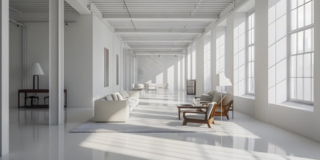 modern white living room with armchairs and coffee tableの素材