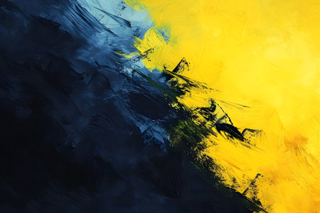 abstract oil painting on canvas with blue and yellow colors for backgroundの素材