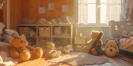Children room interior with teddy bearsの素材