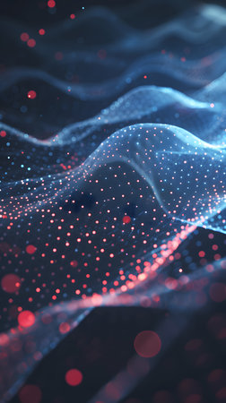 Abstract particles form line and surface grid with depth of fieldの素材