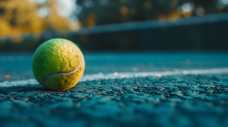 Close up tennis ball on a tennis courtの素材