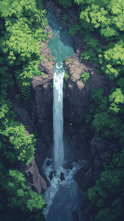 Waterfall in the forest 8 bit illustrationの素材