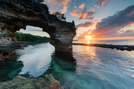 Sunset at the beach of the island of Bali, Indonesiaの素材