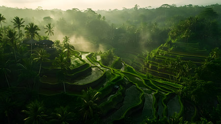 Terraced rice fields in Bali, Indonesia. Nature backgroundの素材