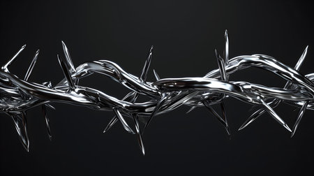 Barbed wire isolated on black backgroundの素材