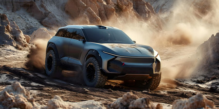 brand less generic SUV in the desertの素材