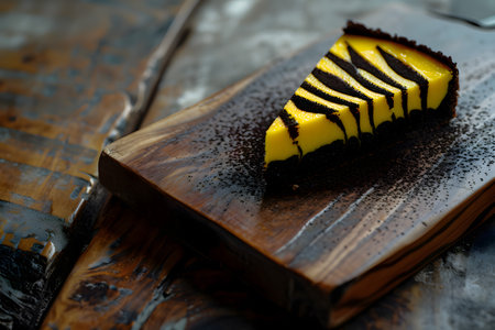 cheesecake with chocolate on a wooden background. tinting. selective focusの素材