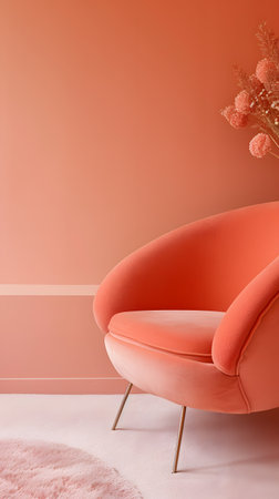 Living room interior with peach fuzz armchair and vase flowersの素材