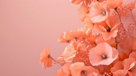 Peach fuzz poppies bouquet with copy spaceの素材