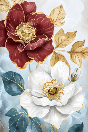 Hand drawn watercolor illustration of peony flowers. Botanical backgroundの素材