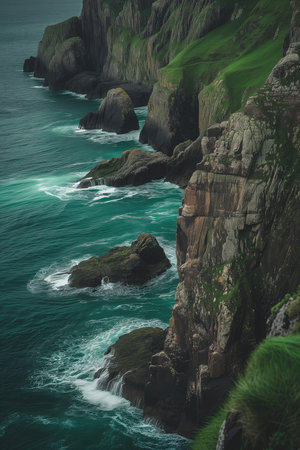 Beautiful seascape with cliffs and sea wavesの素材
