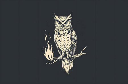 Owl on burning branch illustrationの素材
