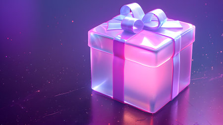 3D gift box icon on purple backgroundの素材