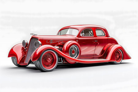 Red vintage car on white backgroundの素材