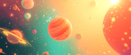 Solar system with planets, stars and galaxies. Colorful space backgroundの素材