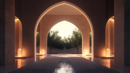 mosque entrance with light coming through the archの素材