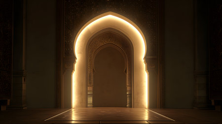 mosque door with light coming throughの素材