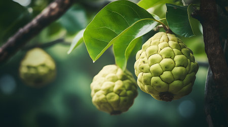 Custard apple on the tree (Annona squamosa)の素材