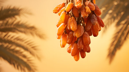 Palm tree with ripe dates on sunset backgroundの素材