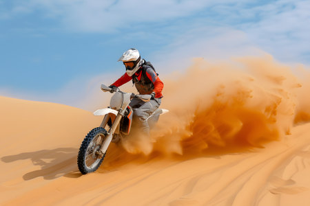 Motocross rider in the orange desert. Extreme sport conceptの素材
