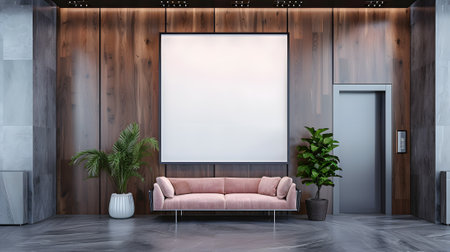 Wooden walls office corridor and vertical mockup posterの素材