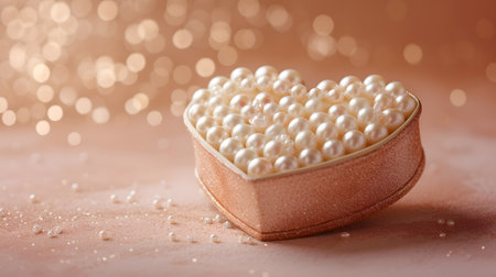 White pearl in love box on bokeh pink backgroundの素材