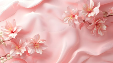 cherry blossom on pink fabric backgroundの素材