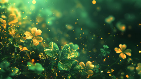 St. Patrick's Day background with clover leaves and bokeh effectの素材