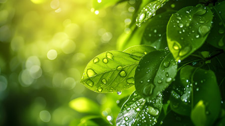 Tropical leaves background with ferns and other plantsの素材