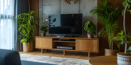 TV on the cabinet in living roomの素材