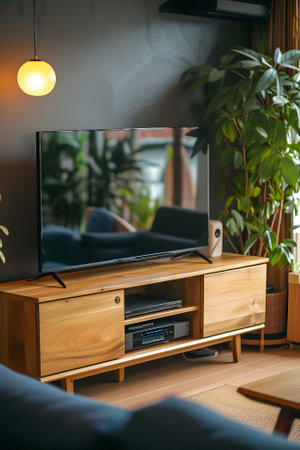 interior modern living room with tv set and plant in potsの素材