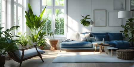 Living room interior design with sofa and plantsの素材