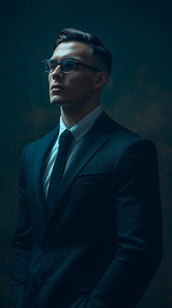 handsome young man portrait in suit and glasses. Mens beauty fashionの素材