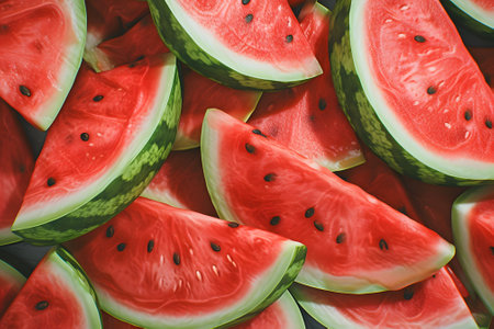 Slices of ripe watermelon as background, top viewの素材